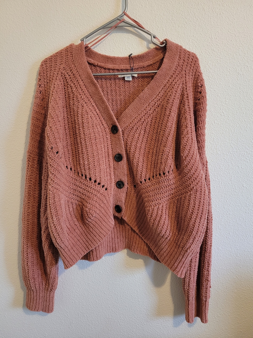 American Eagle Outfitters Dusty Rose Chunky V-Neck Button Cardigan #338